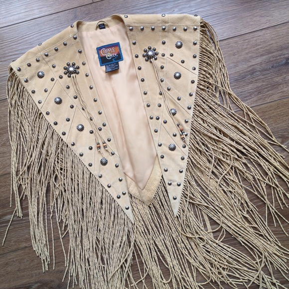 Cripple Creek Jackets & Blazers - Cripple Creek Vest Tan Leather Fringe Studded Western Capelet Poncho Festival OS